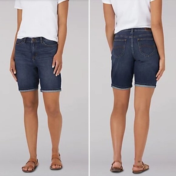 Lee Denim Bermuda Bike Shorts Dark Wash Size 8/29 - Picture 1 of 10